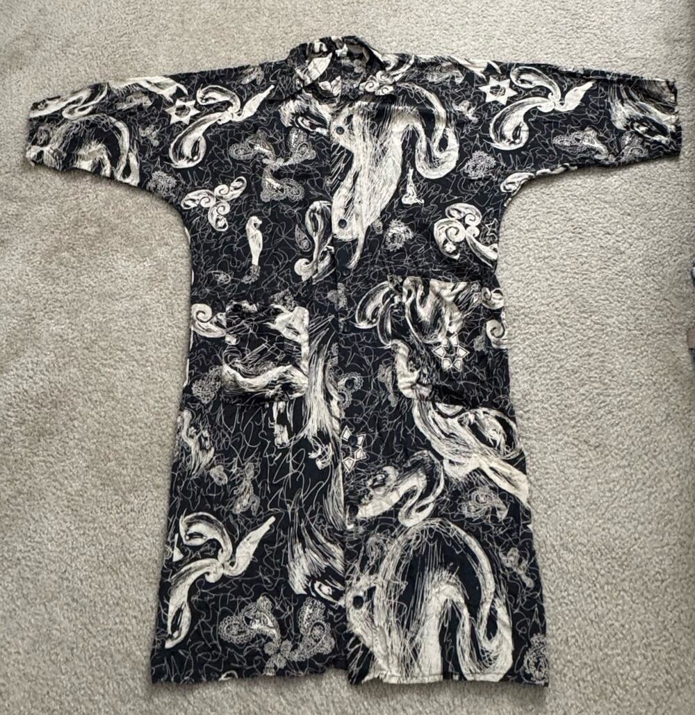 Vintage Timney Fowler 100% Silk Shirt Dress One Size Black White Abstract Art